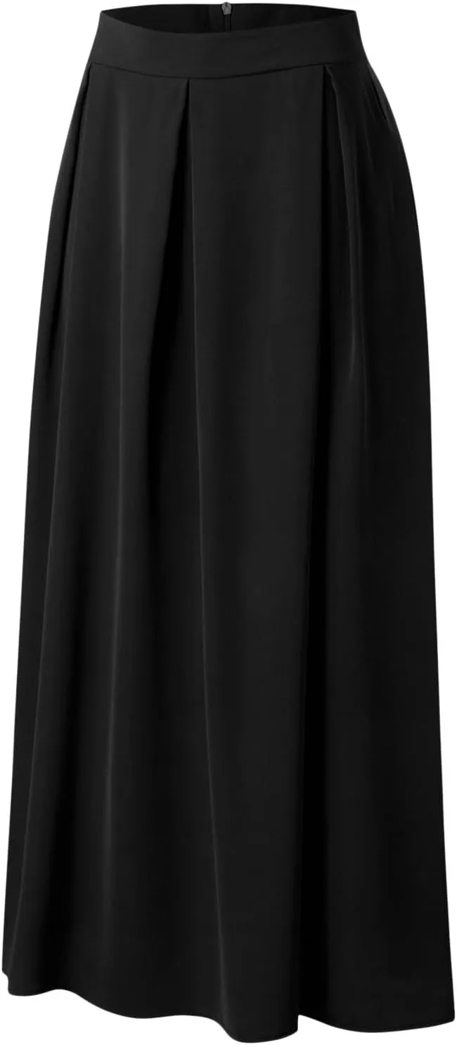 Solid Color Women Skirts Pleated with Pockets Dress Plus Size A Line High Waist Summer 2023 Modest Robe Classy Flowy