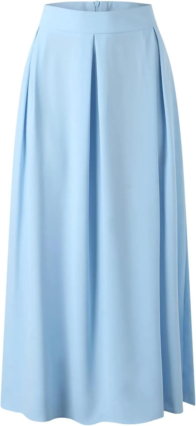 Solid Color Women Skirts Pleated with Pockets Dress Plus Size A Line High Waist Summer 2023 Modest Robe Classy Flowy