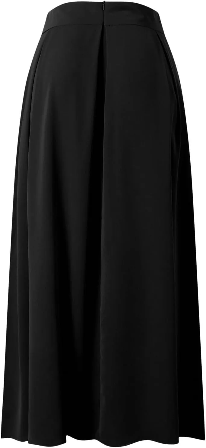 Solid Color Women Skirts Pleated with Pockets Dress Plus Size A Line High Waist Summer 2023 Modest Robe Classy Flowy