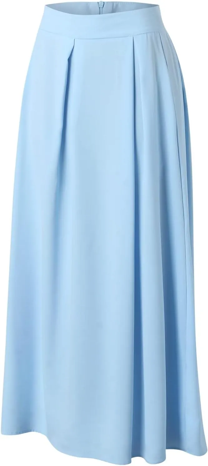 Solid Color Women Skirts Pleated with Pockets Dress Plus Size A Line High Waist Summer 2023 Modest Robe Classy Flowy