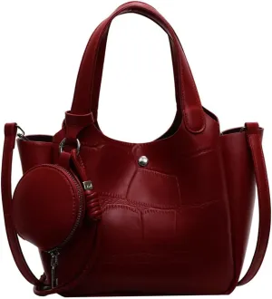 Solid PU Leather Bucket Bag Fashion Commuter Travel Shoulder Bag for Women with Practical Small Zipper Pocket 2025