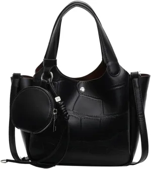 Solid PU Leather Bucket Bag Fashion Commuter Travel Shoulder Bag for Women with Practical Small Zipper Pocket 2025
