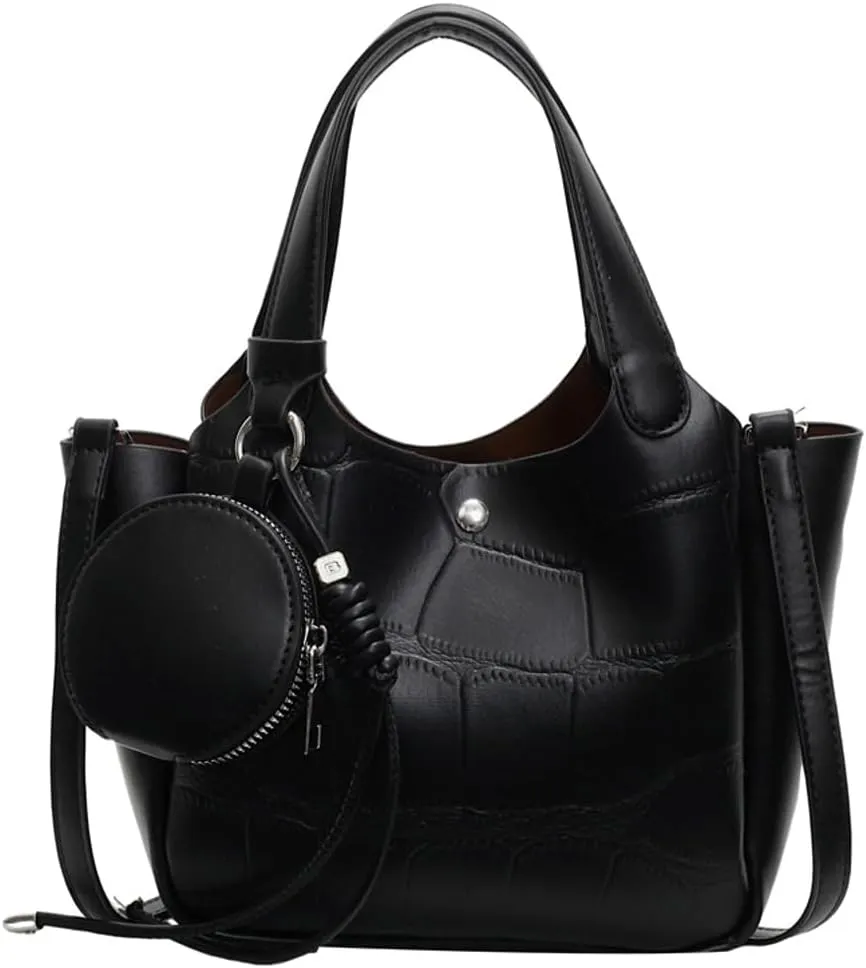 Solid PU Leather Bucket Bag Fashion Commuter Travel Shoulder Bag for Women with Practical Small Zipper Pocket 2025