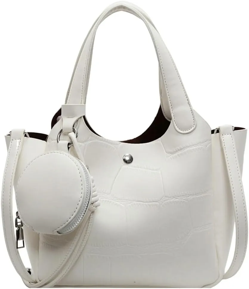 Solid PU Leather Bucket Bag Fashion Commuter Travel Shoulder Bag for Women with Practical Small Zipper Pocket 2025