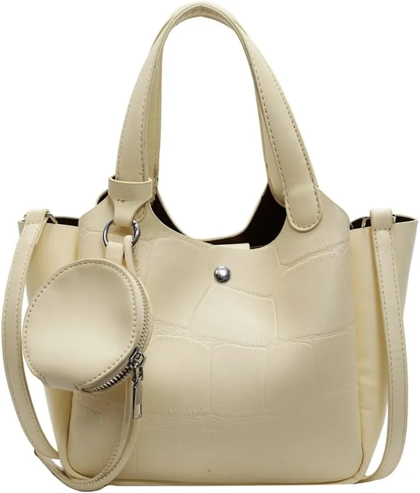 Solid PU Leather Bucket Bag Fashion Commuter Travel Shoulder Bag for Women with Practical Small Zipper Pocket 2025