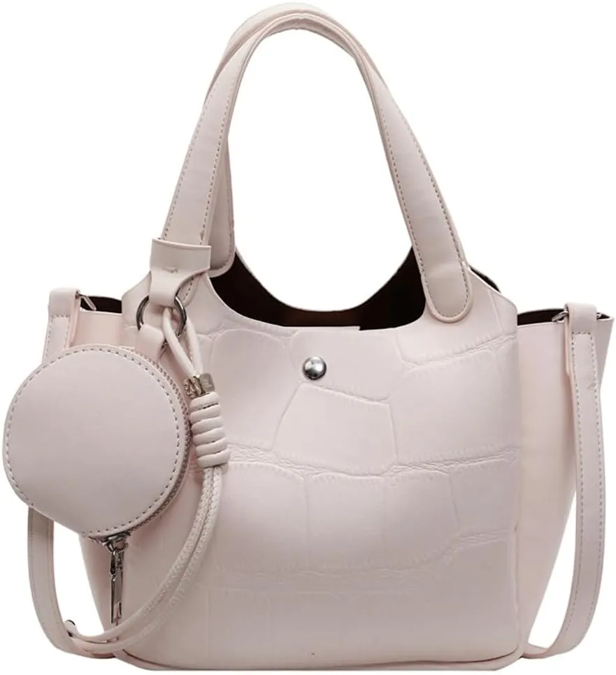 Solid PU Leather Bucket Bag Fashion Commuter Travel Shoulder Bag for Women with Practical Small Zipper Pocket 2025