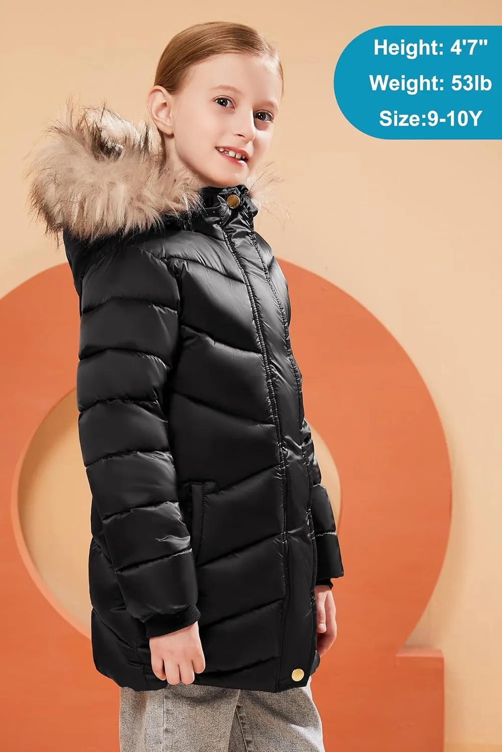 SOLOCOTE Girls Winter Coats Hooded Sherpa Lined Lightweight Jacket Thick Warm Puffy Cotton Shiny Jackets