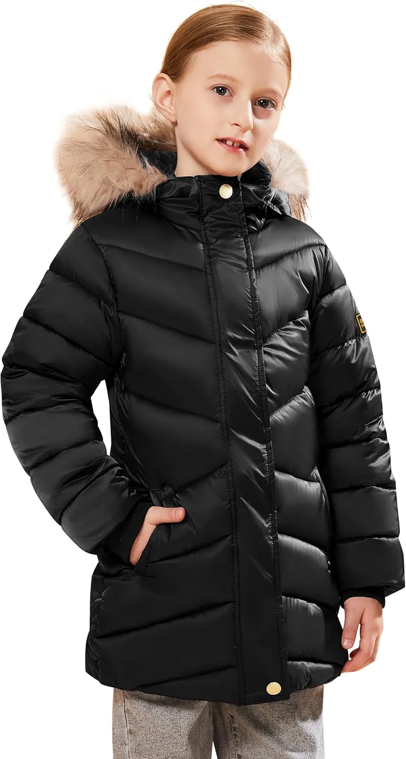 SOLOCOTE Girls Winter Coats Hooded Sherpa Lined Lightweight Jacket Thick Warm Puffy Cotton Shiny Jackets