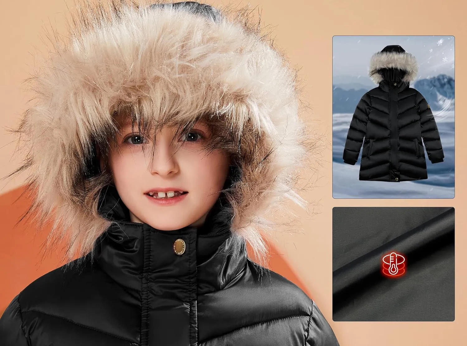 SOLOCOTE Girls Winter Coats Hooded Sherpa Lined Lightweight Jacket Thick Warm Puffy Cotton Shiny Jackets