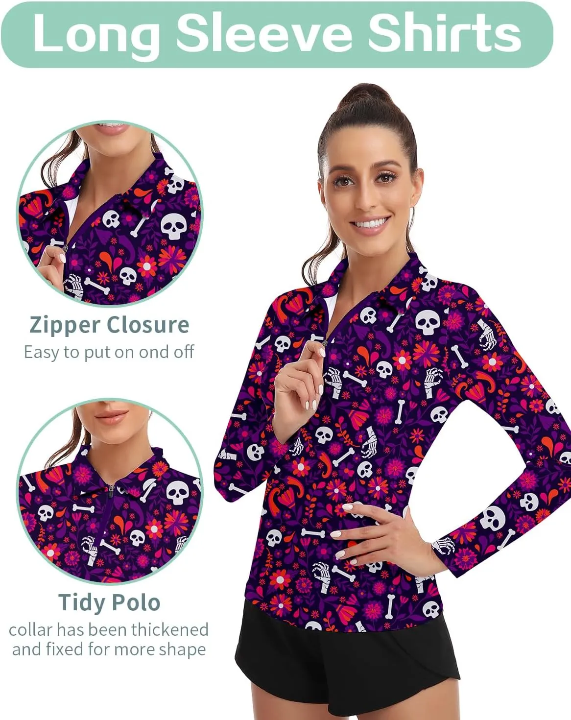 Soneven Women's Long Sleeve Golf Polo Shirts Moisture Wicking Quick Dry Half-Zip Pullover Athletic Workout Striped Tops
