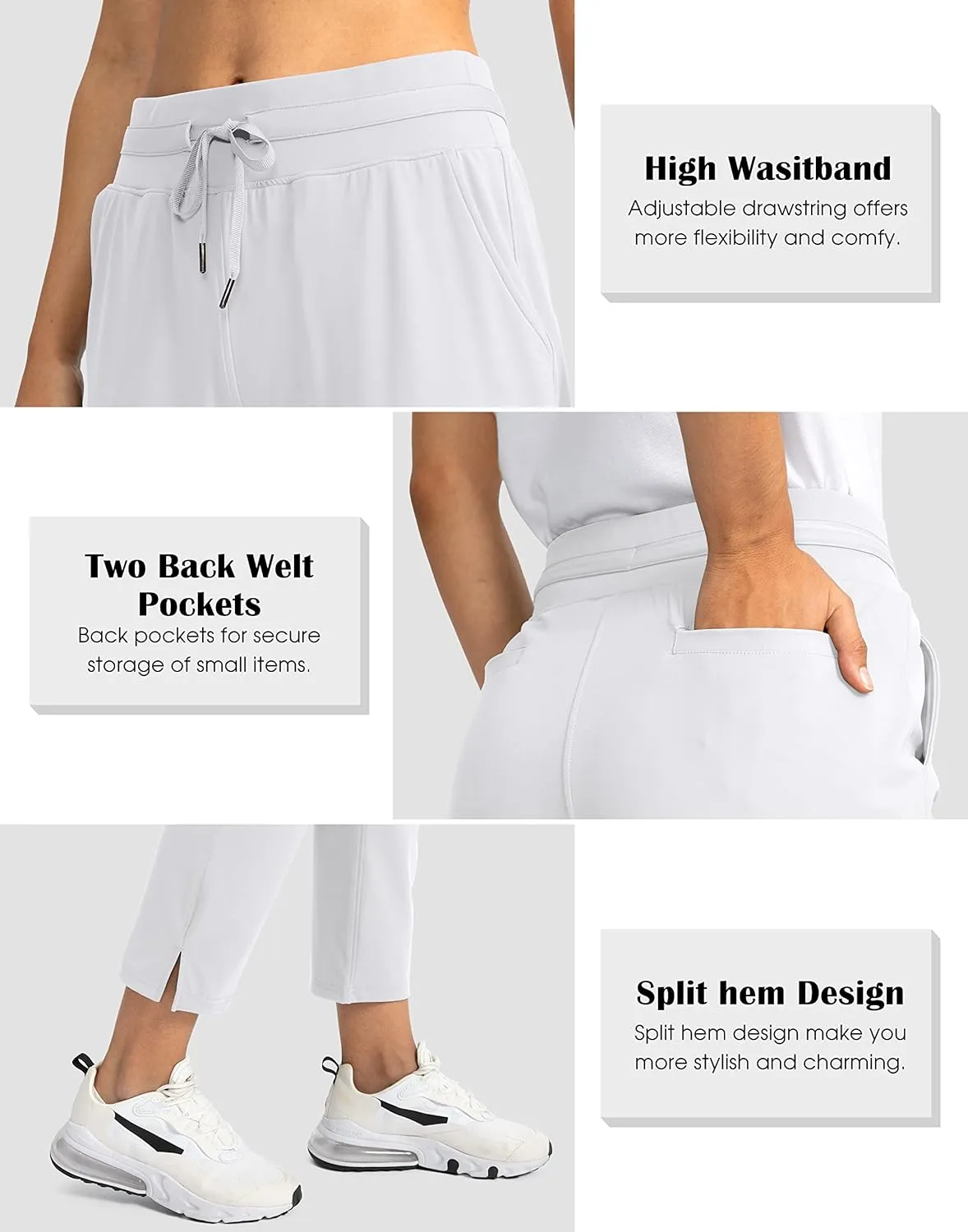 Soothfeel Women's Pants with 4 Pockets 7/8 Stretch High Waisted Sweatpants Travel Athletic Work Golf Pants for Women