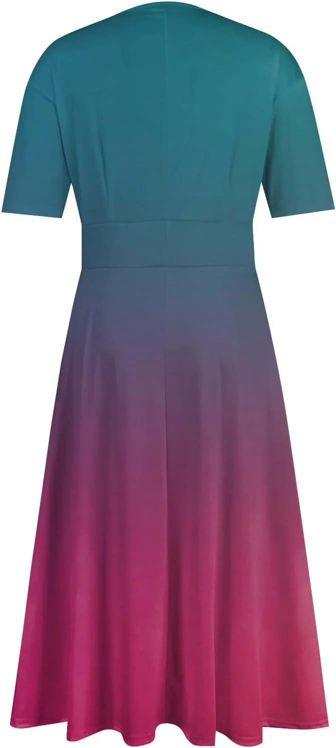 Spring Dresses for Women Short Sleeve Flowy Dresses Plus Size V Neck Casual Dresses Modest Elegant Cocktail Dresses