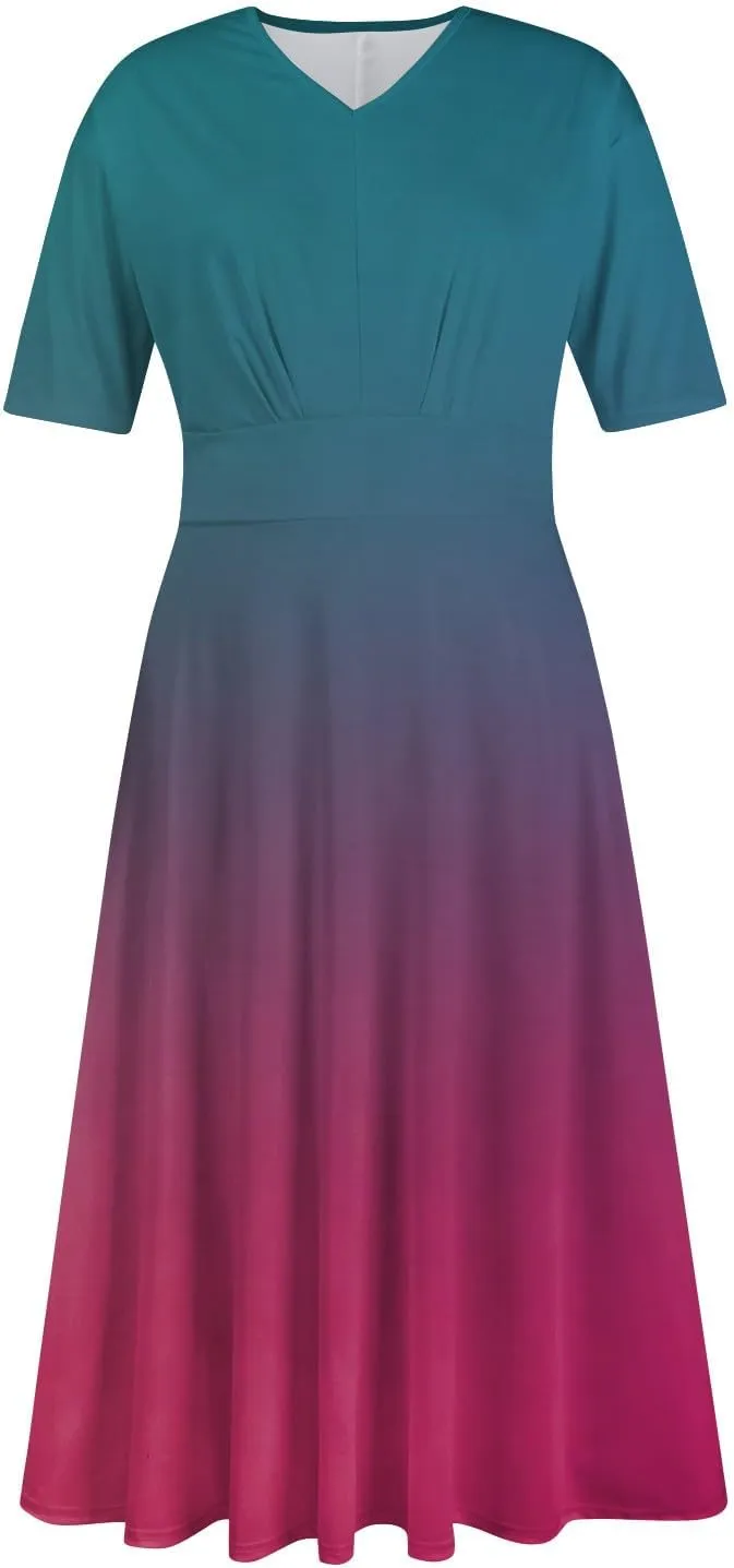 Spring Dresses for Women Short Sleeve Flowy Dresses Plus Size V Neck Casual Dresses Modest Elegant Cocktail Dresses