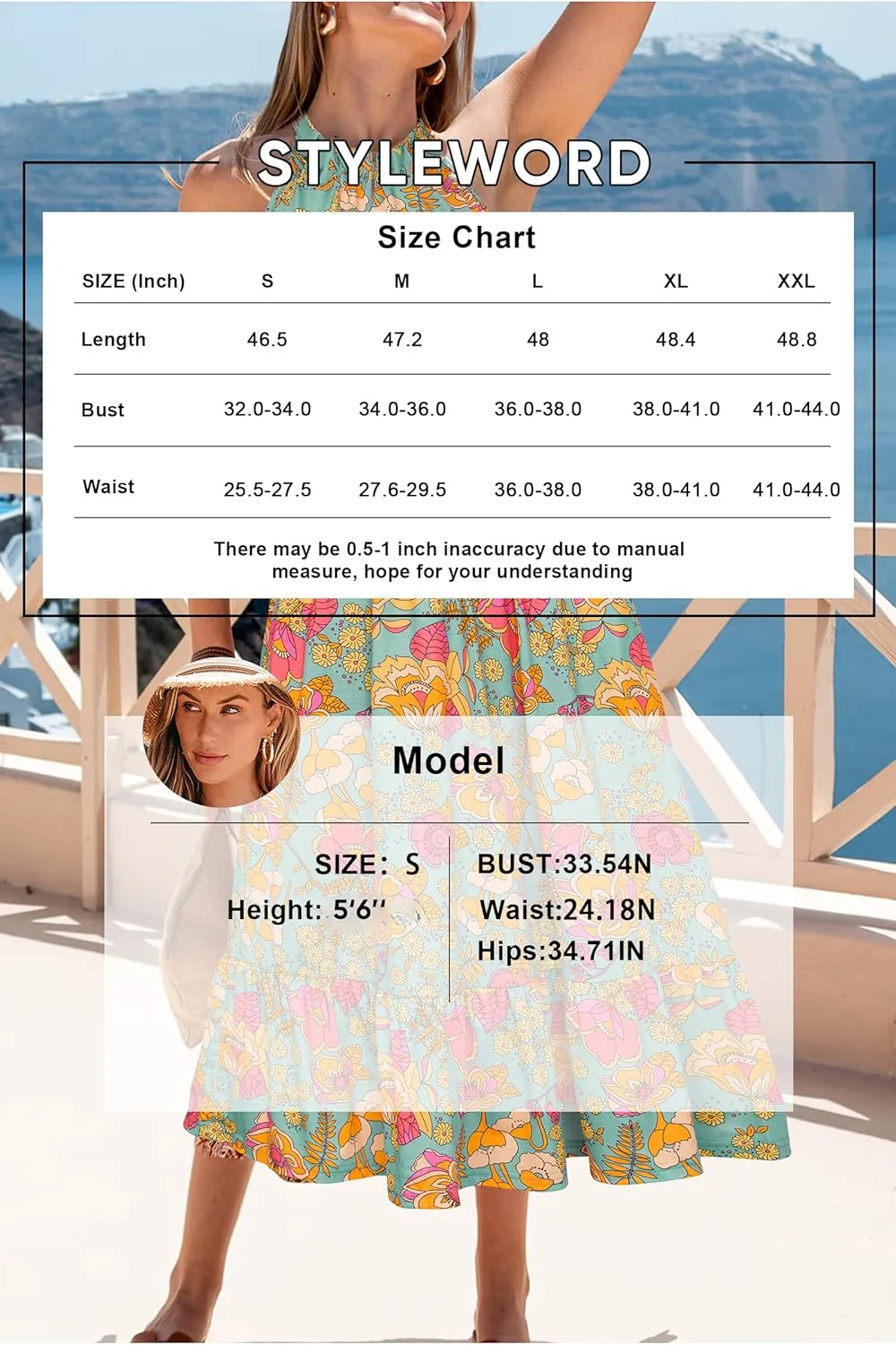 STYLEWORD Womens 2025 Summer Dress Maxi Vacation Floral Halter Neck Sleeveless Flowy Sundress with Pockets
