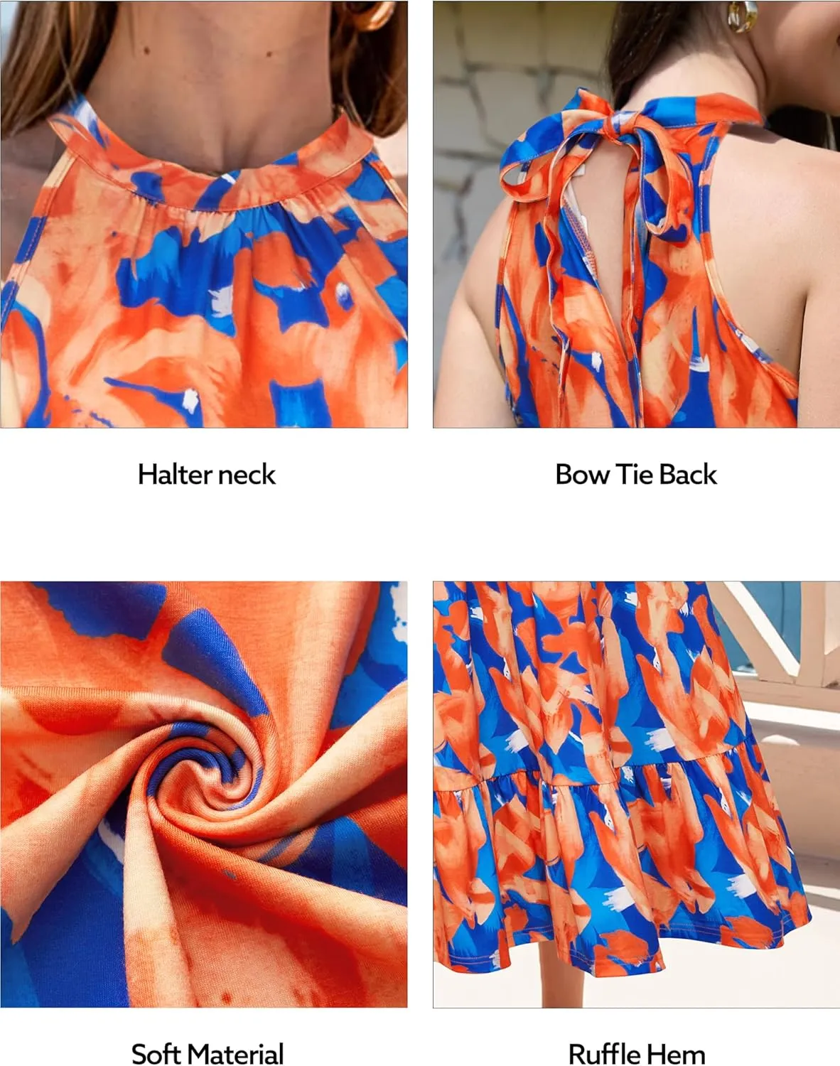 STYLEWORD Womens 2025 Summer Dress Maxi Vacation Floral Halter Neck Sleeveless Flowy Sundress with Pockets