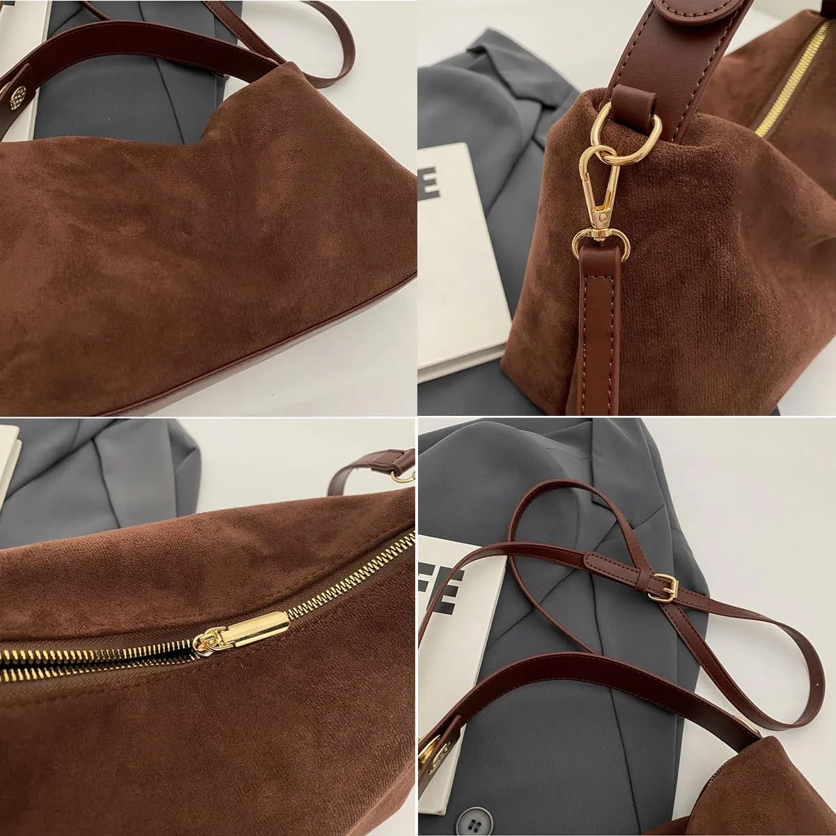 Suede Bag Purse Bags for Women Hobo Crossbody Handbags Tote Slouchy Purses Shoulder Handbag Crescent Satchel