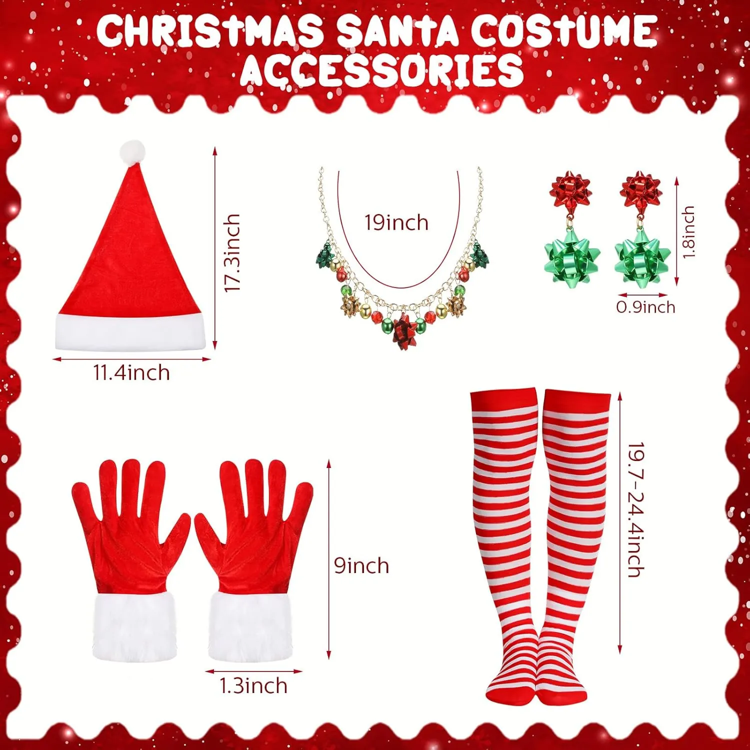 Suhine 7 Pcs Christmas Costume Set for Women Mrs Santa Velvet Dress Cloak Hat Glove Socks Necklace Earrings Xmas Claus Outfit