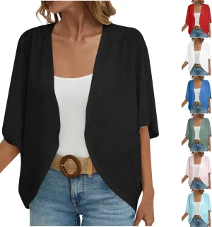 Summer Cardigans for Women Lightweight Kimono Cardigan Short Sleeve Eyelet Loose Fit Beach Wear Casual Cover Up Tops