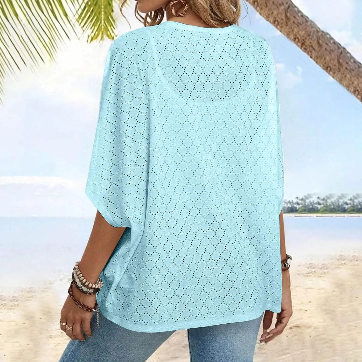 Summer Cardigans for Women Lightweight Kimono Cardigan Short Sleeve Eyelet Loose Fit Beach Wear Casual Cover Up Tops