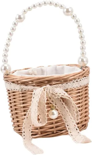 TENDYCOCO Stylish Straw Bag The Bucket Bag Straw Clutch Tote Purse for Parties Beach Bag Practical Handbag Drawstring