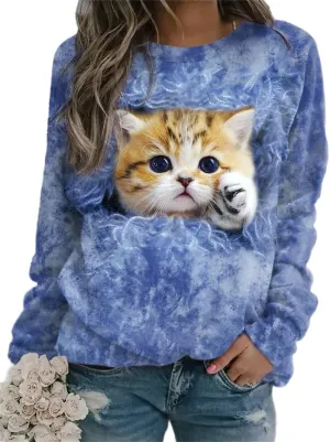TIAFORD Womens Cute Cats Graphic Crewneck Sweatshirt Winter Trendy Casual Plus Size Long Sleeve Shirt for Cats Lovers