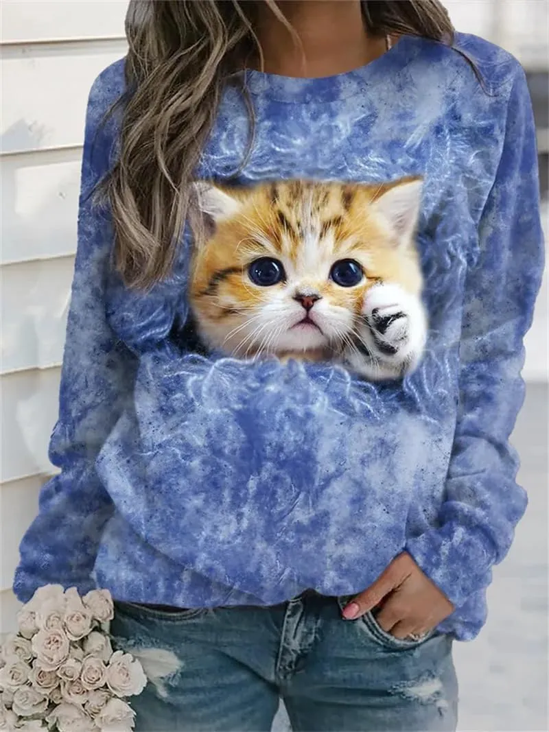 TIAFORD Womens Cute Cats Graphic Crewneck Sweatshirt Winter Trendy Casual Plus Size Long Sleeve Shirt for Cats Lovers