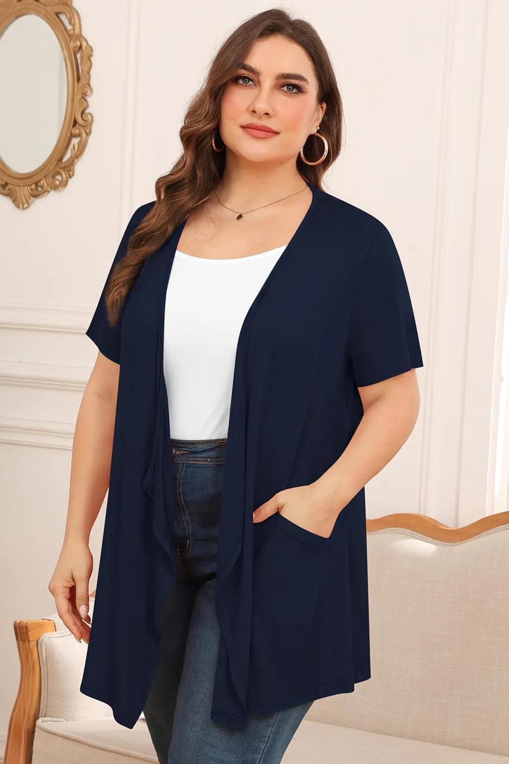 TIANZHU Plus Size Cardigan for Women Lightweight Short Sleeve Summer Dressy Light Cardigan