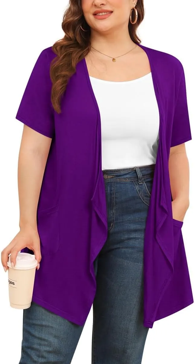 TIANZHU Plus Size Cardigan for Women Lightweight Short Sleeve Summer Dressy Light Cardigan
