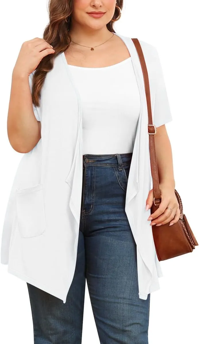 TIANZHU Plus Size Cardigan for Women Lightweight Short Sleeve Summer Dressy Light Cardigan