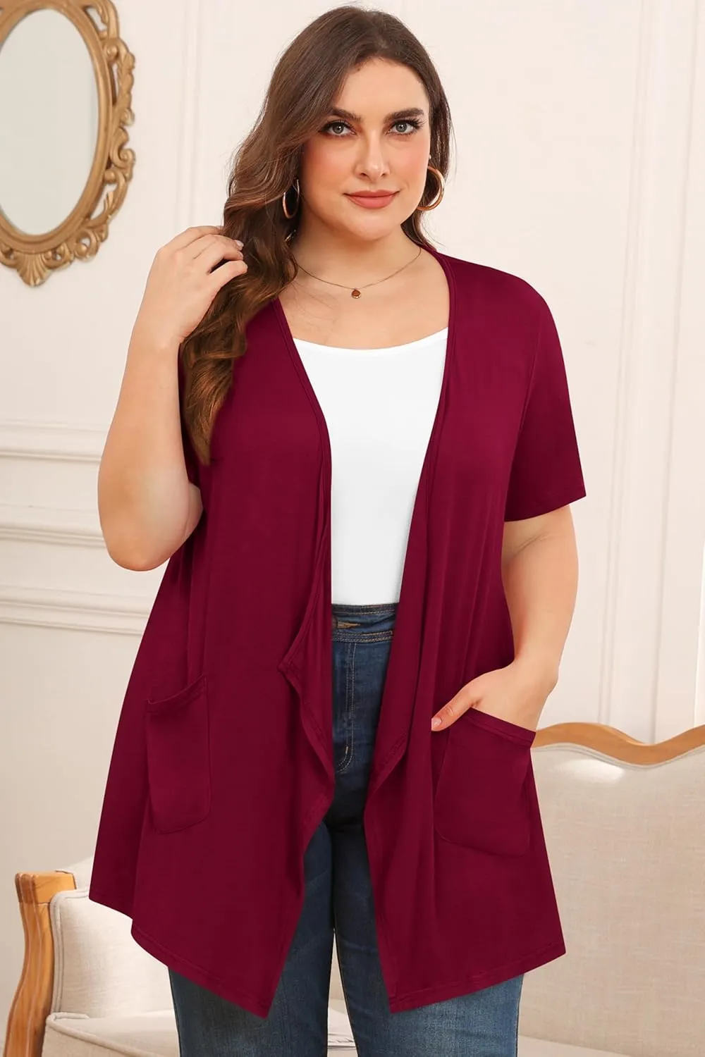 TIANZHU Plus Size Cardigan for Women Lightweight Short Sleeve Summer Dressy Light Cardigan