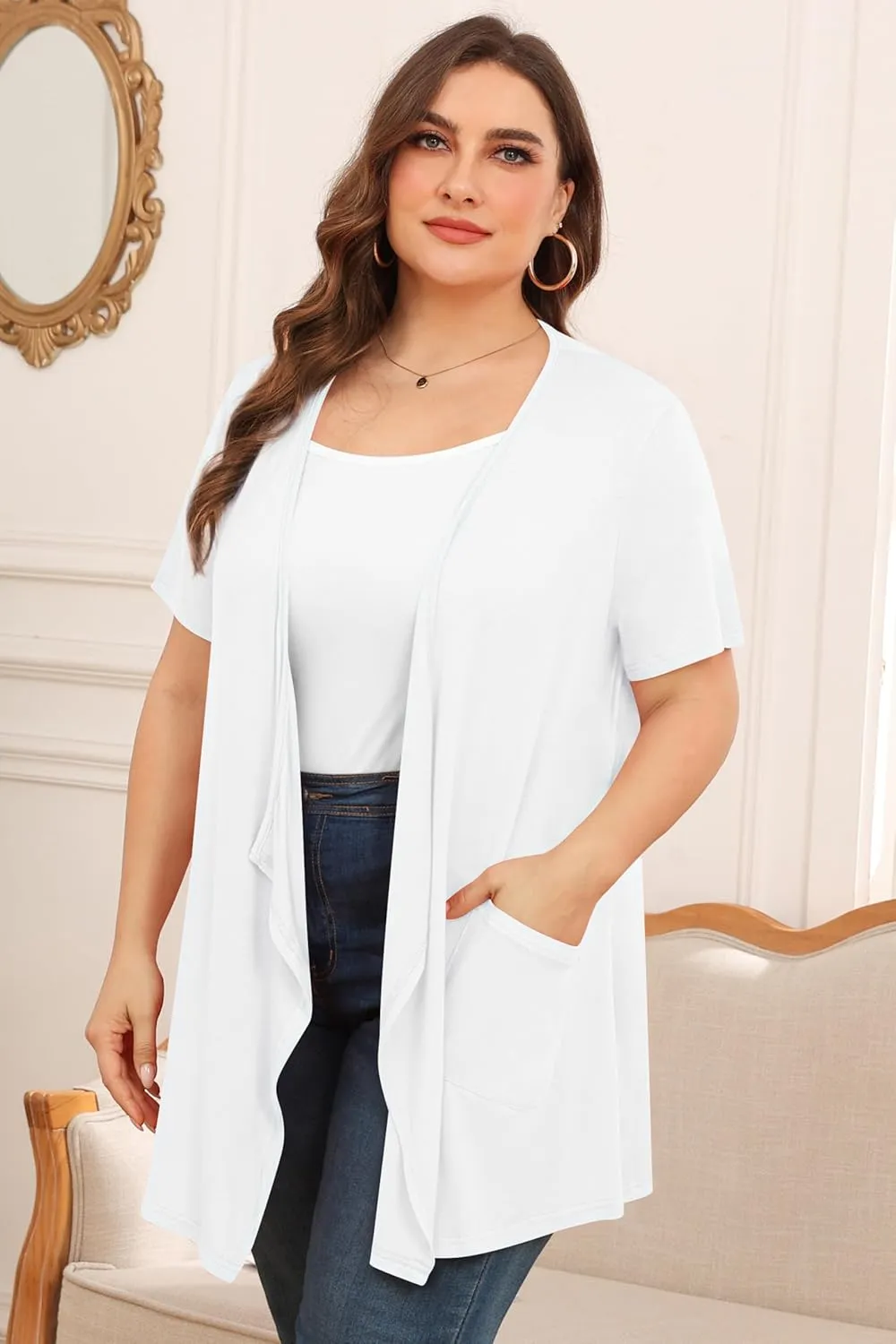 TIANZHU Plus Size Cardigan for Women Lightweight Short Sleeve Summer Dressy Light Cardigan