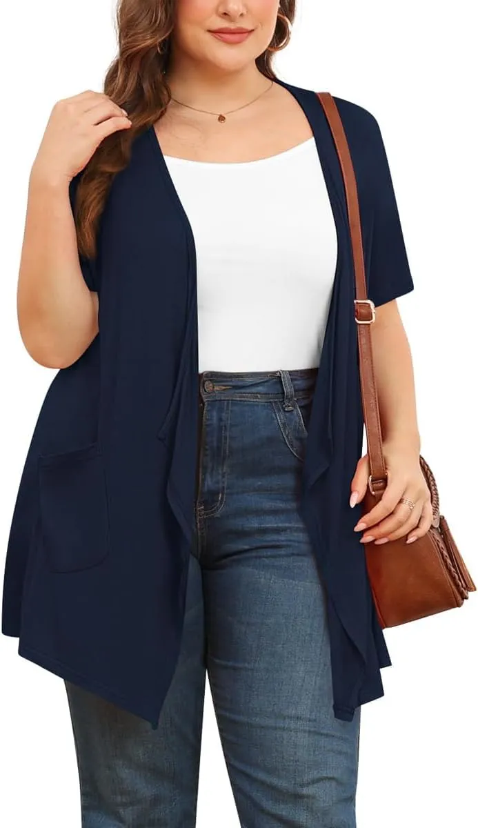 TIANZHU Plus Size Cardigan for Women Lightweight Short Sleeve Summer Dressy Light Cardigan