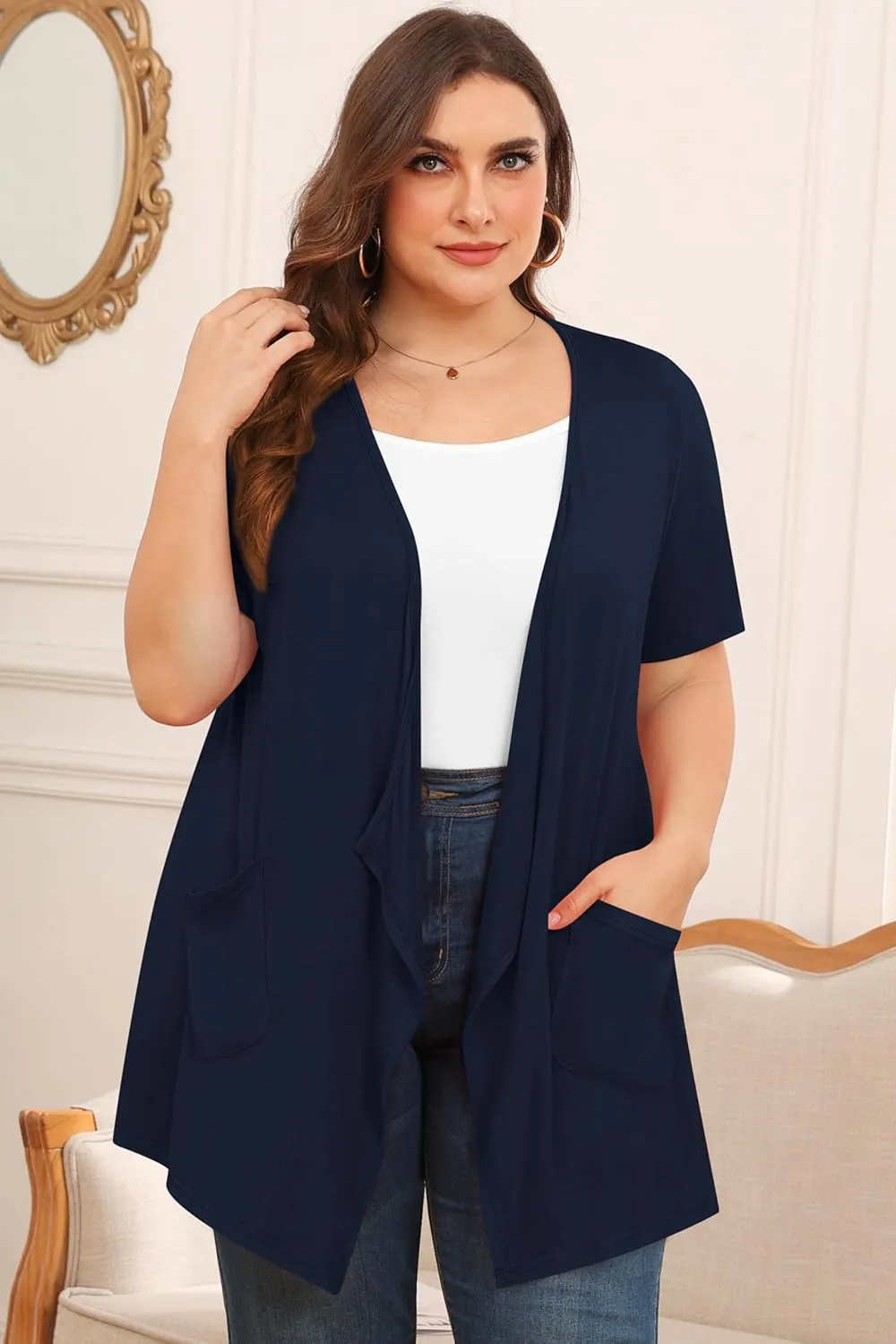 TIANZHU Plus Size Cardigan for Women Lightweight Short Sleeve Summer Dressy Light Cardigan
