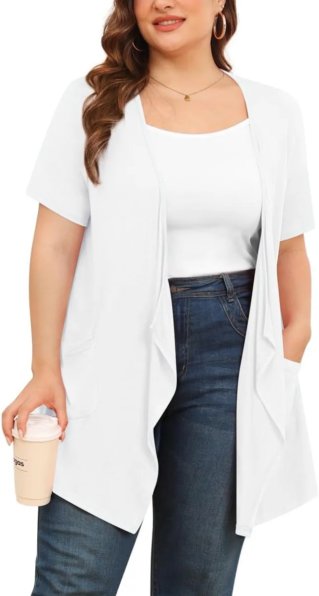 TIANZHU Plus Size Cardigan for Women Lightweight Short Sleeve Summer Dressy Light Cardigan