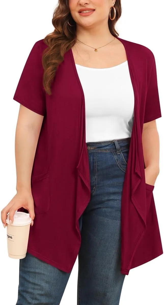 TIANZHU Plus Size Cardigan for Women Lightweight Short Sleeve Summer Dressy Light Cardigan