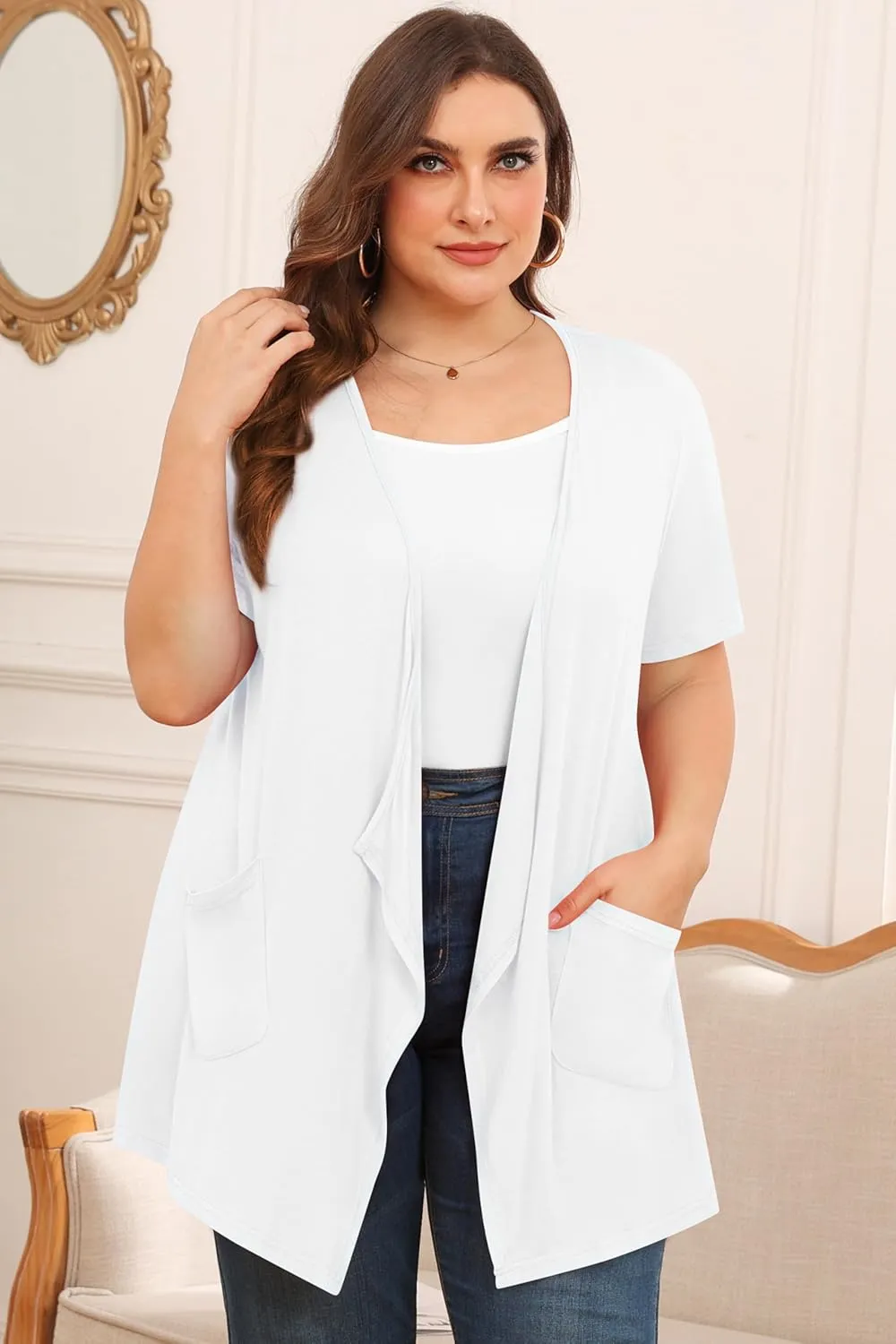 TIANZHU Plus Size Cardigan for Women Lightweight Short Sleeve Summer Dressy Light Cardigan
