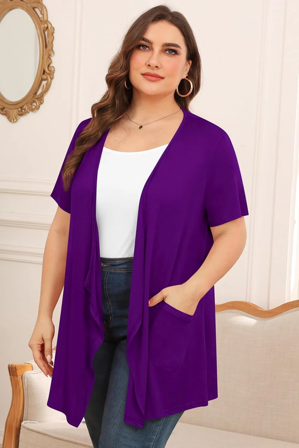 TIANZHU Plus Size Cardigan for Women Lightweight Short Sleeve Summer Dressy Light Cardigan
