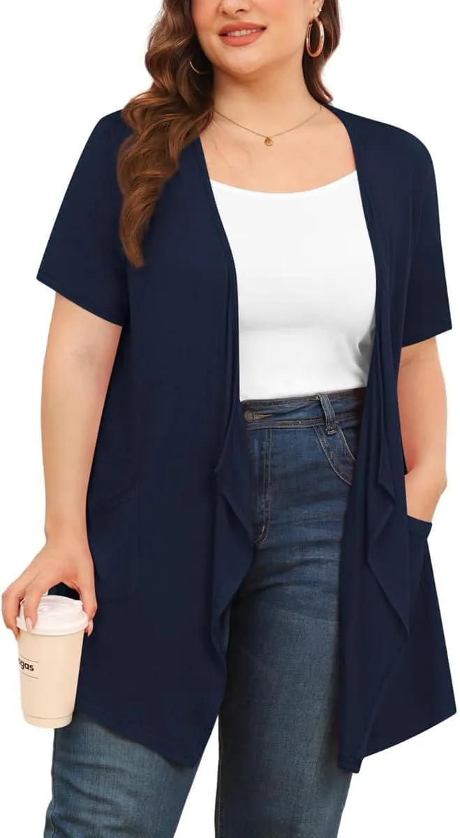 TIANZHU Plus Size Cardigan for Women Lightweight Short Sleeve Summer Dressy Light Cardigan