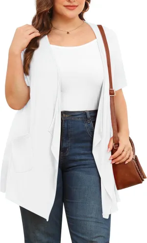 TIANZHU Plus Size Cardigan for Women Lightweight Short Sleeve Summer Dressy Light Cardigan