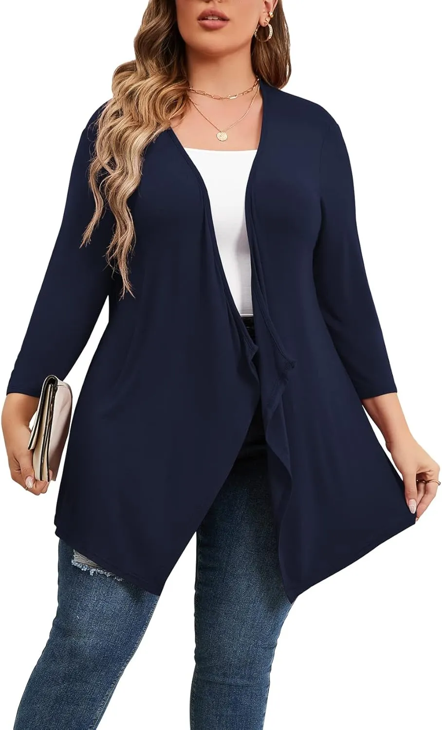 TIANZHU Women Cardigan Lightweight 3/4 Sleeve Casual Open Front Light Cardigan Drape Duster Sweaters