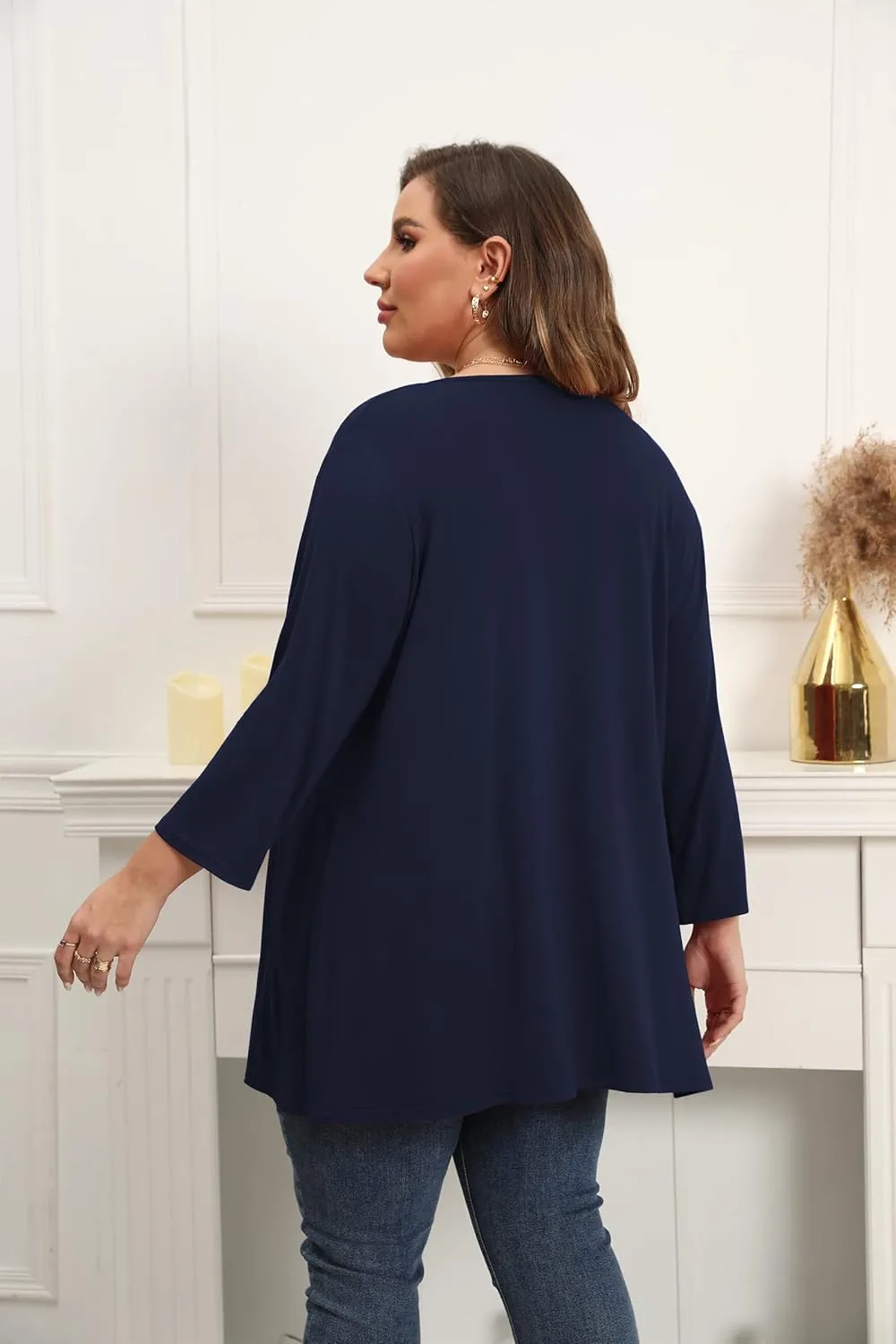 TIANZHU Women Cardigan Lightweight 3/4 Sleeve Casual Open Front Light Cardigan Drape Duster Sweaters