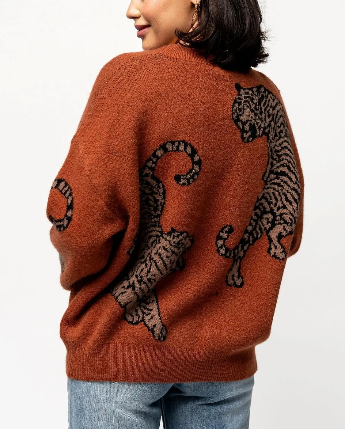 Tiger Print Cardigan Sweaters for Women Button Up Y2k Knitted Cardigans Oversized Long Sleeve Sweater Coats