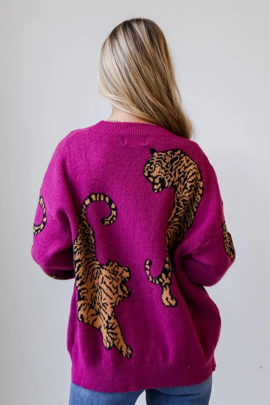Tiger Print Cardigan Sweaters for Women Button Up Y2k Knitted Cardigans Oversized Long Sleeve Sweater Coats