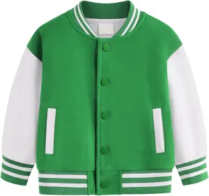 Toddler Baby Boy Girl Baseball Jacket Y2 Varsity Bomber Jackets Print Color Block Button Letterman