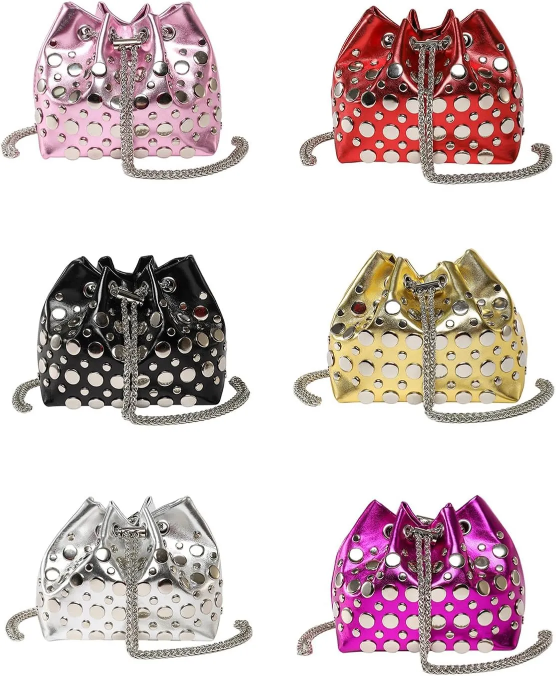 Trendy Small Bucket Crossbody Bag With Studs Design Practical PU Leather Chain Strap For Women 2025 Satchel Purse
