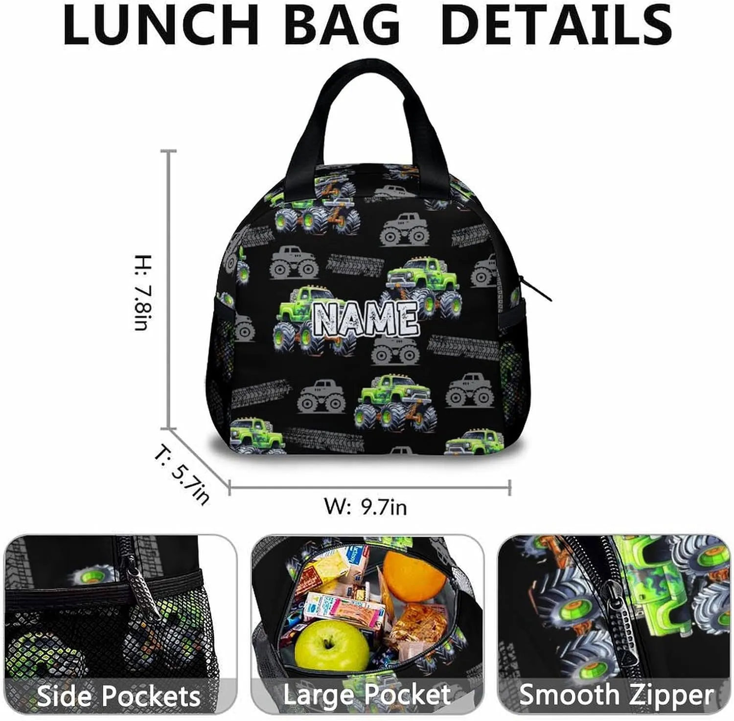 Truck Backpack for Kids School, Set of 3 Personalized Car Backpacks for Boys Kindergarten Elementary Primary Middle College, 17 Inch Custom Large Capacity Bookbag