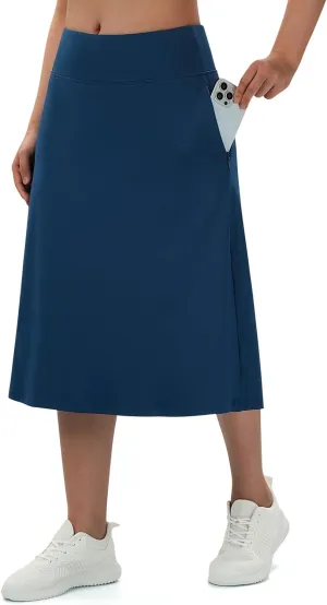 Turnhier Women's Midi Length Skorts Skirts with 2 Pockets Modest Long Skirts 28" Knee Length Athletic Skort
