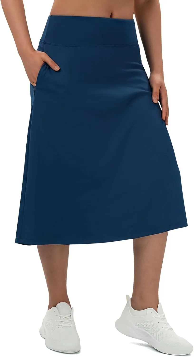 Turnhier Women's Midi Length Skorts Skirts with 2 Pockets Modest Long Skirts 28" Knee Length Athletic Skort