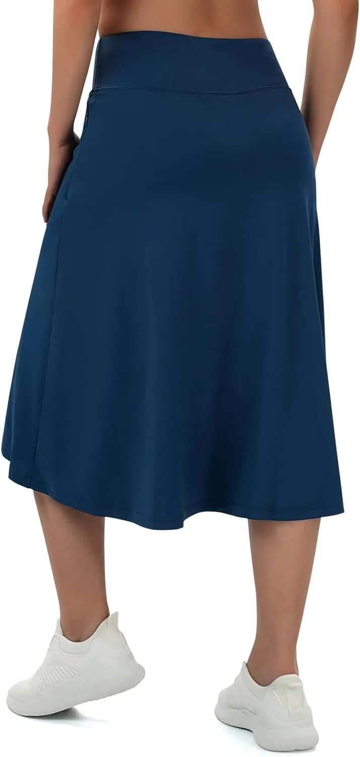 Turnhier Women's Midi Length Skorts Skirts with 2 Pockets Modest Long Skirts 28" Knee Length Athletic Skort