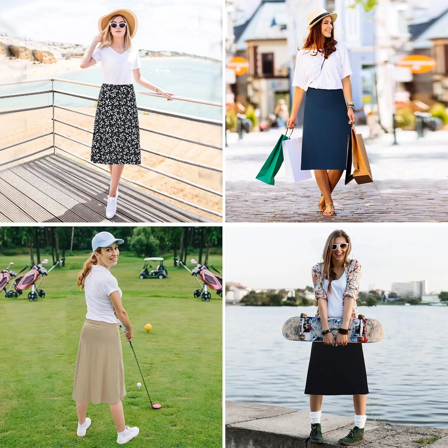 Turnhier Women's Midi Length Skorts Skirts with 2 Pockets Modest Long Skirts 28" Knee Length Athletic Skort
